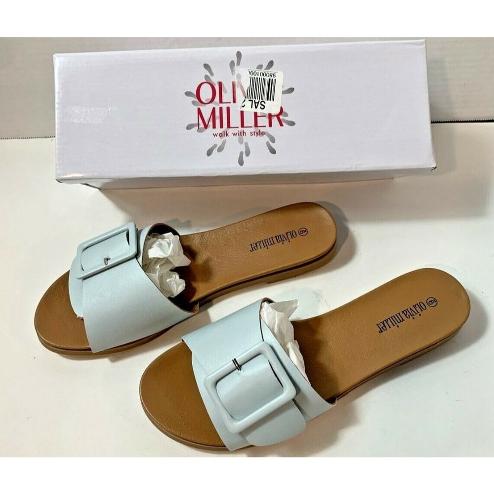 Olivia Miller Woman's Light Blue Slides Size 9 New In Box